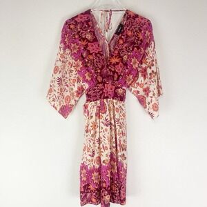 Aakaa Dress Womens Small Boho Kimono Sleeve Patchwork Lightweight Empire Waist